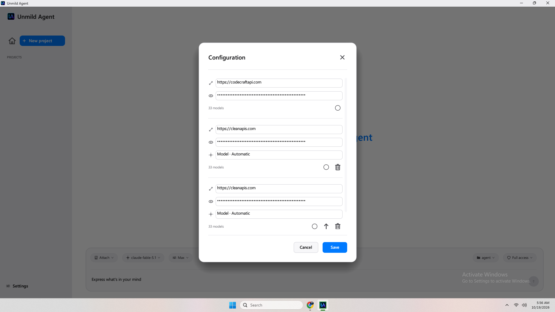 Configuration modal with Test Connection button