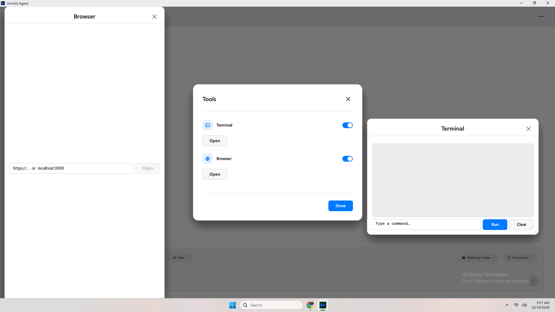 Available tools list inside the app